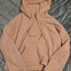 Cropped Warm Fluffy Hoodie - Pink - Size L 