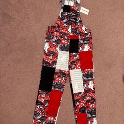 New Xs unisex mushroom overalls pants festival rave hippie nocturnal beyond red