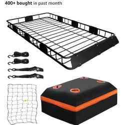 WEIZE 49" x 39" x 5" 200lb Heavy Duty Roof Rack Carrier Basket with Waterproof Bag, Cargo Net and Ratchet Straps, Universal Car Top Luggage Holder for