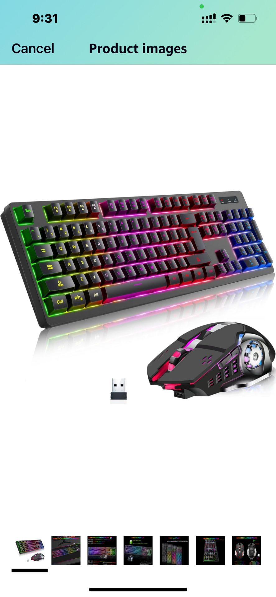 Wireless RGB Gaming Keyboard and Mouse - Rechargeable RGB Backlit Keyboard Mouse Long Battery Life
