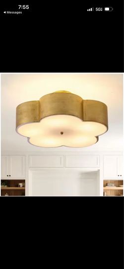 19 in. 5-Light Large Flower Vintage Gold Metal Semi-Flush Mount Light with Shade