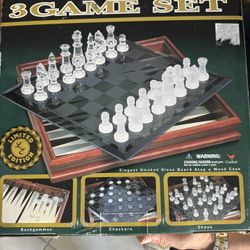3 Game Set Wood And Glass Chess