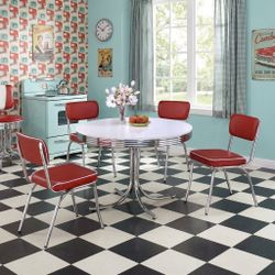 Retro 5PC Dining Set, Red