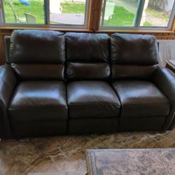 Dark Brown Genuine Leather Reclining Sofa