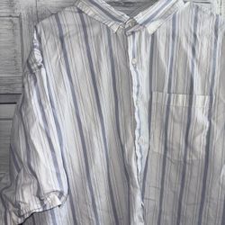 Blue/white vertical striped button-up shirt Men's Shirt XXL