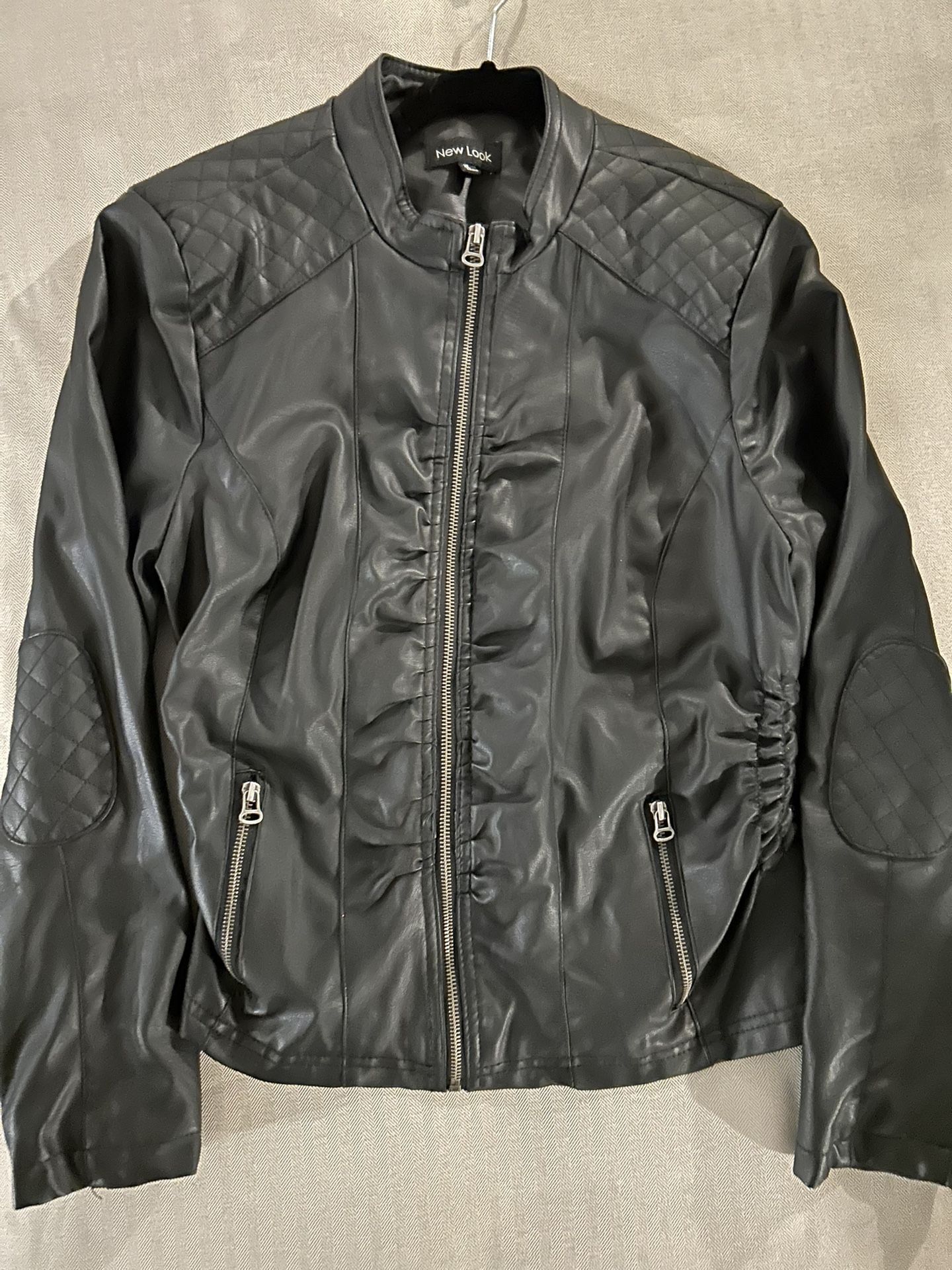 Women’s Faux Leather Ruched Moto Jacket Black - Size XL