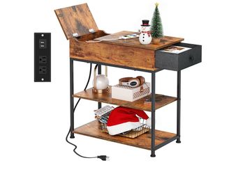 WLIVE Narrow Side Table with Charging Station, Couch Side Table for Living Room, Narrow End Table for Bedroom with Fabric Drawer, USB Ports and Power 