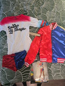 Daddy's Lil Monster Harley Quinn Costume Set - Red, White & Blue