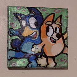 6x6 Acrylic Painting – Bluey & Bingo – Original Artwork
