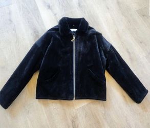 Black Faux Fur Zip-Up Jacket