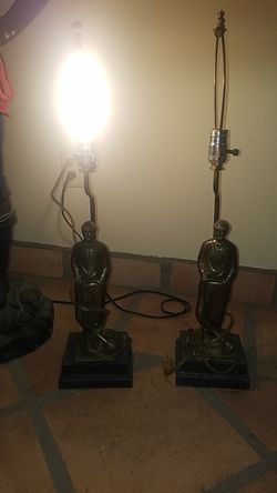 Vintage pr. Brass golfer lamps no shades 27" high