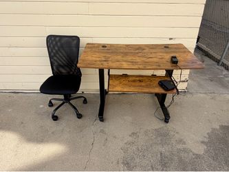 Motorized Standing Desk and Ergonomic Chair - White/Wood Adjustable Desk