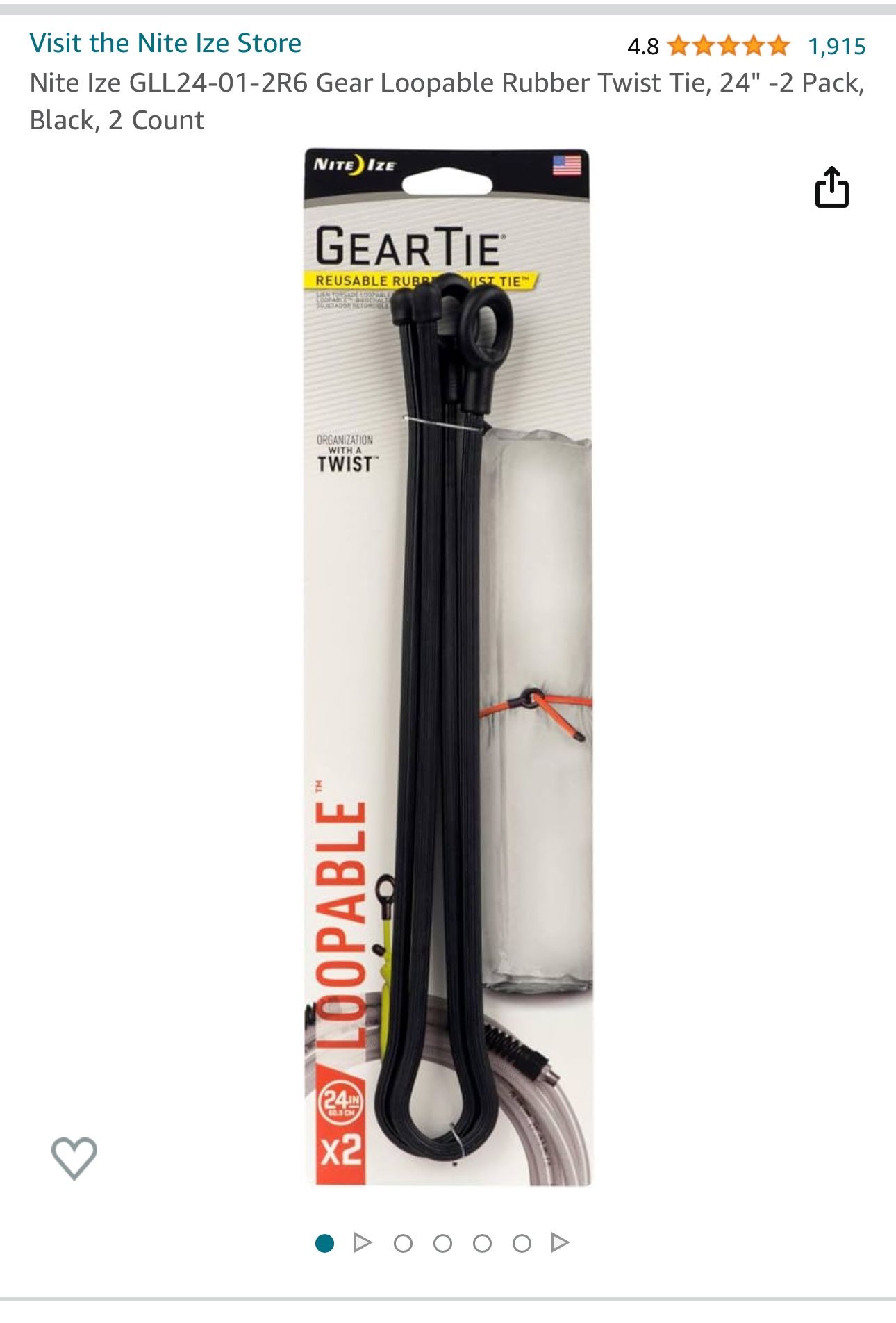 2 Packs Gear Loopable Rubber Twist Tie, 24" -2 Pack, Black, 2 Count