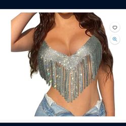 Halter Rhinestone CropWomenSummer Top Corset Tops Night Club Party Fishnet Tank Top Hot