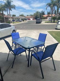 5 Pieces Outdoor Patio Dining Set, Glass Table and Textilene Chair