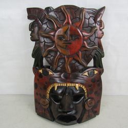 Aztec Mayan Inca Hand Crafted Wooden Tribal Mask 11 3/4" Tall


