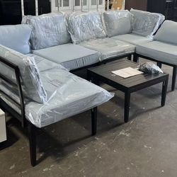 ✌️7Pcs Outdoor Furniture Set(6-Seat with 1 Metal Table), Outdoor Couch Sectional, L Shaped Metal Patio Corner Sofa with 6” Thick Cushions, Patio Seat