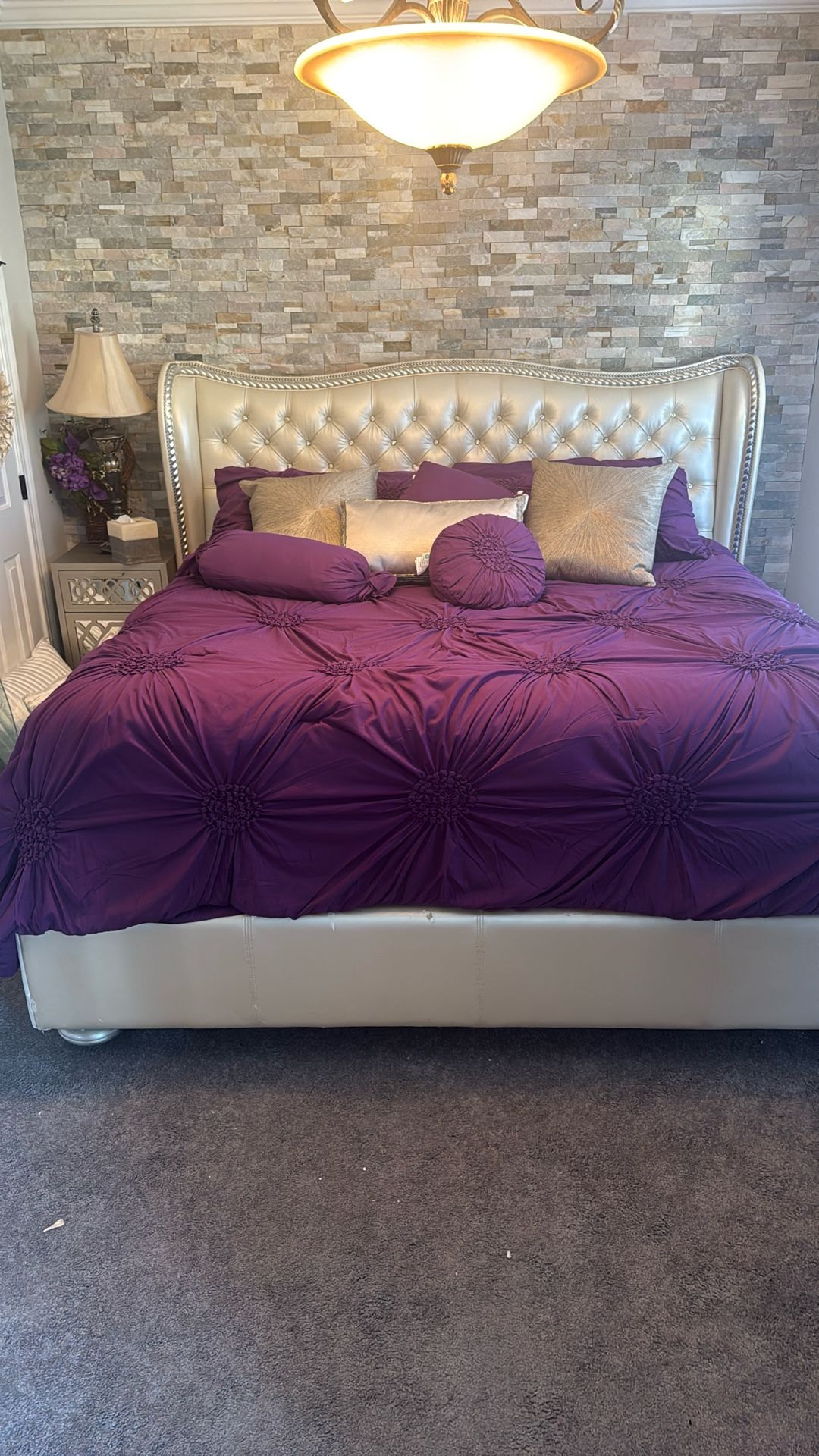 Diamond Studded Headboard With Bed Frame Optional