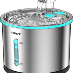 NPET WF210 Cat Water Fountain Stainless Steel, 50oz/1.5L Dishwasher Safe Pet Water Fountain with Visible Window, Ultra Quiet Automatic Cat Water Dispe