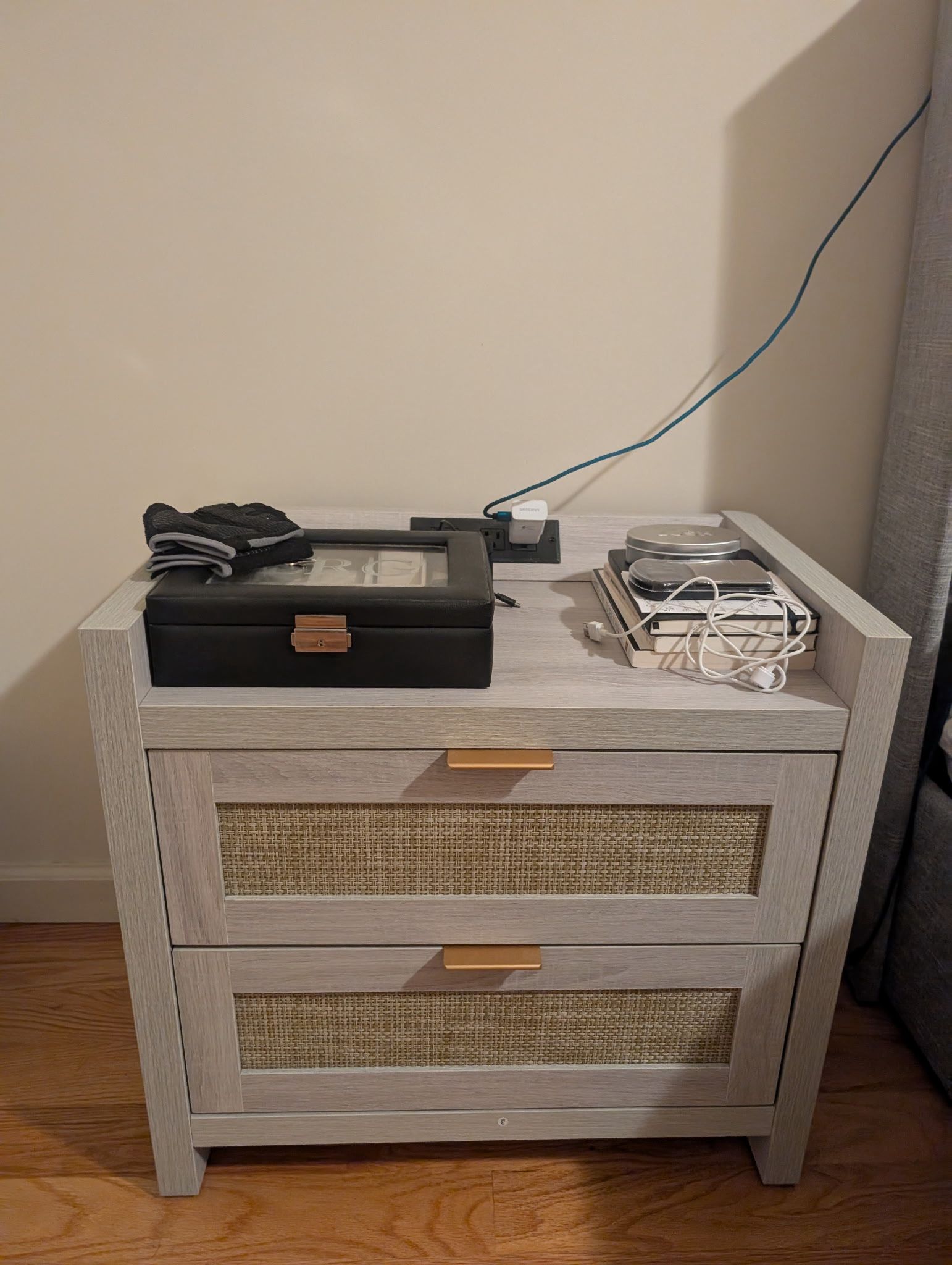 Gray/beige Nightstand With Outlet- Set Of 2