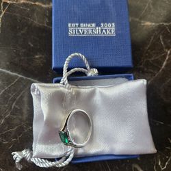 Brand New SilverShake Silver Plated Woman's Ring Size 7 With Lab Created Emarald Stone