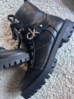 Calvin Klein Black Leather Combat Boots