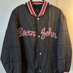 Sean John Black Varsity Bomber Jacket size medium