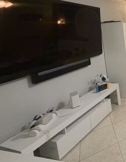 Modern White TV Stand with Storage – Excellent Condition