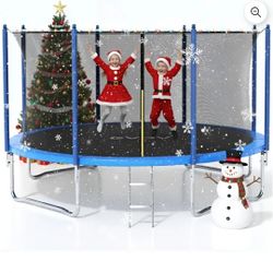 GVDV Outdoor Trampoline, 12' Backyard Recreational Trampoline with Enclosure for Kids & Adults