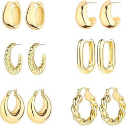 14K Real Solid Gold Jewelry Set Earrings Multi Pack Lightweight Women