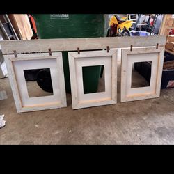 Handmade wood hanging picture frames for three 8x10