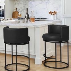 2X Black 26” swivel faux leather barstools