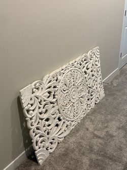 White Carved Wood Mandala Wall Art Panel