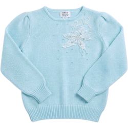 Heres A Hug Vintage Blue Knit Sweater Floral Lace Pearl Embellished Small