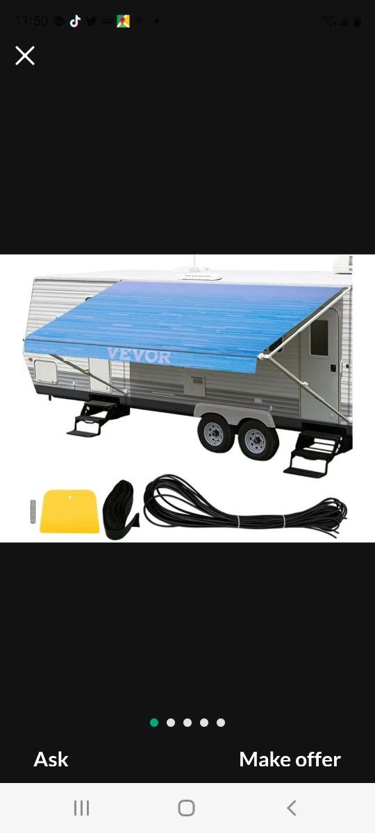 RV 15' Camper Awning Accessories Car, Truck, Van, Ocean Blue

