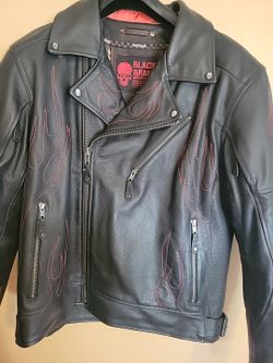 Black Brand Mens Motorcycle Riding Leather Biker Jacket Large