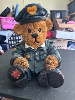 Resin Teddy Bear Figurine in Military Outfit