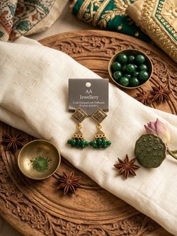 AA Jewellery Gold-Tone Jhumka Earrings with Green Beads