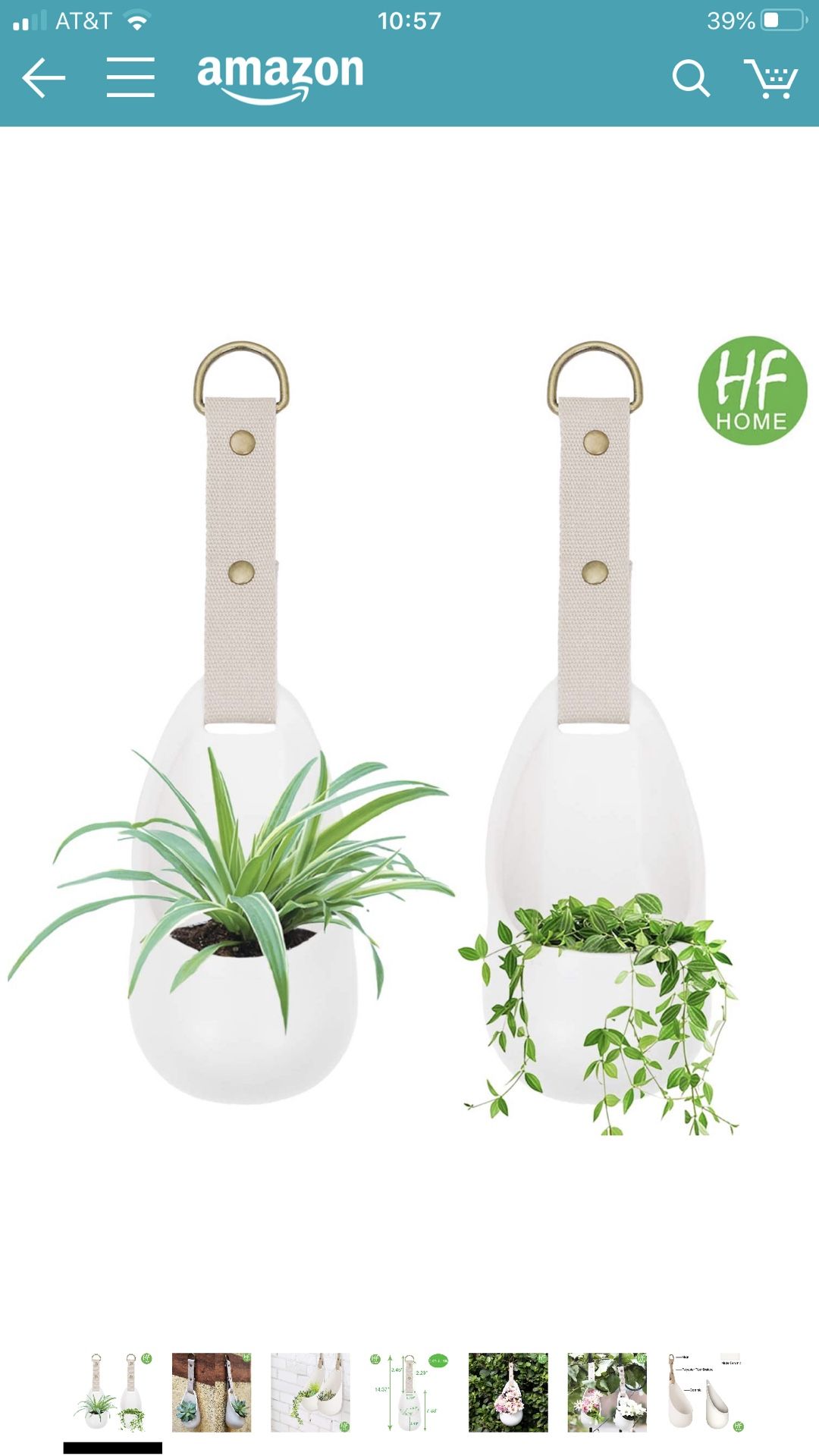 Set 2 Wall Hanging Planters with Strap, Modern Wall Decor Unglazed Ceramic Air Plant Holder Indoor Home Decor Plant Hanger - White