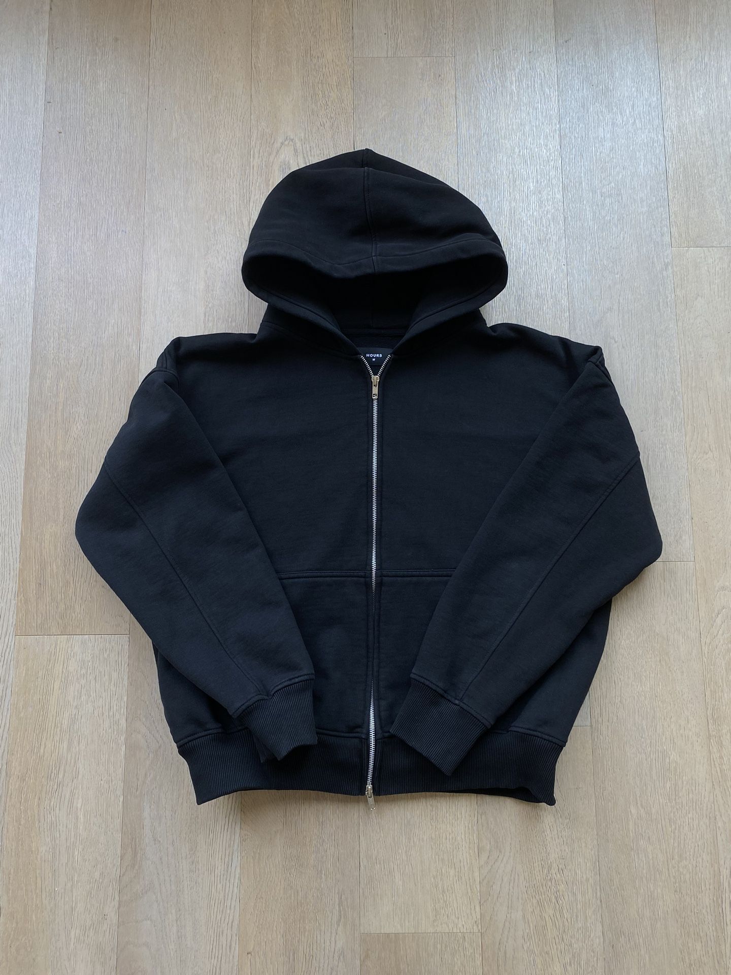 Hours Drop Shoulder Zip Up Hoodie in Black