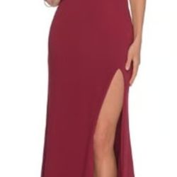 NEW LA FEMME Burgundy 28176 One Shoulder Jersey Gown Prom Dress Size 10