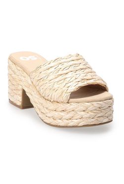 Stylish SO raffia platform slide heels in a beautiful natural straw design. The trendy boho-inspired
