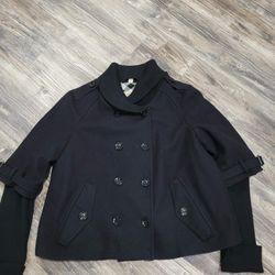 Burberry Brit Black Double-Breasted Wool Blend Jacket - Size 12