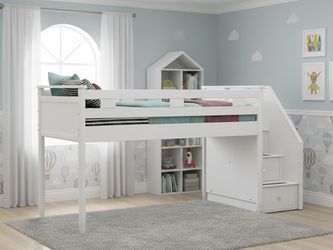 White Loft Bed With Storage & Stairs