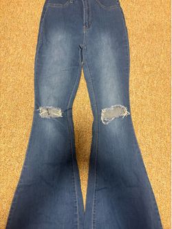 JCJQ Woman’s High-Waisted Stretch Distressed Flare Jeans