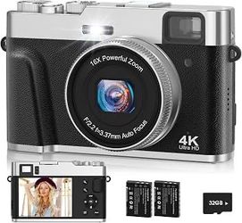 Brand new in box 4K Digital Camera for Photography Autofocus, 48MP Vlogging Camera with Flash & Viewfinder, 16X Zoom Anti-Shake Compact Point and Shoo