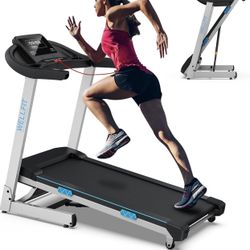 WELLFIT Home Gym Treadmills 15% Auto Incline, 3.5HP Treadmill 350lbs Capacity, Foldable Treadmill 