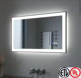 40 in. W x 24 in. Rectangular Framed LED Anti-Fog Wall Bathroom Vanity Mirror in Black with Backlit and Front Light