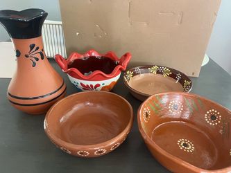 Hand-Painted Terracotta Pottery Set