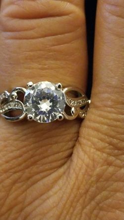 Women's vintage designer ring round cut Diamond simulated white gold over silver engagement promises ring size 9.0